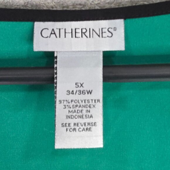 Womens Catherines Green Tunic Top Black Embellished Panel & 3/4 Sleeves Size 5X - Picture 3 of 8